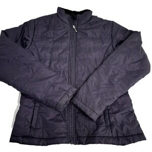 L.L. Bean Full Zip Cozy Insulated Puffer Jacket Womens M Purple Fleece Lined
